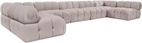 Camden Beige Velvet Performance Fabric Upholstered Sectional, 7-Piece (Style 2)