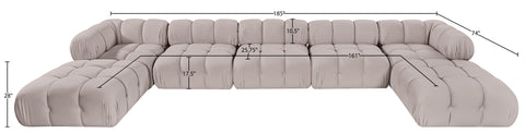 Camden Beige Velvet Performance Fabric Upholstered Sectional, 7-Piece (Style 3)