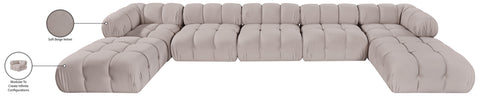 Camden Beige Velvet Performance Fabric Upholstered Sectional, 7-Piece (Style 3)