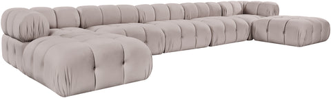 Camden Beige Velvet Performance Fabric Upholstered Sectional, 7-Piece (Style 3)