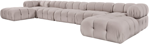 Camden Beige Velvet Performance Fabric Upholstered Sectional, 7-Piece (Style 3)