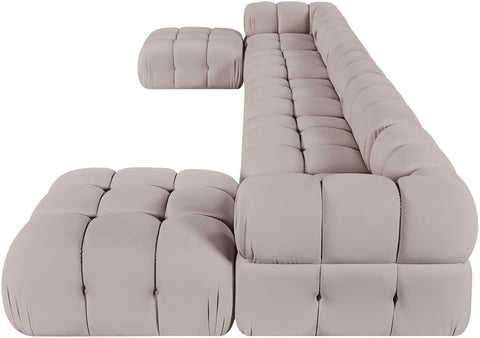 Camden Beige Velvet Performance Fabric Upholstered Sectional, 7-Piece (Style 3)