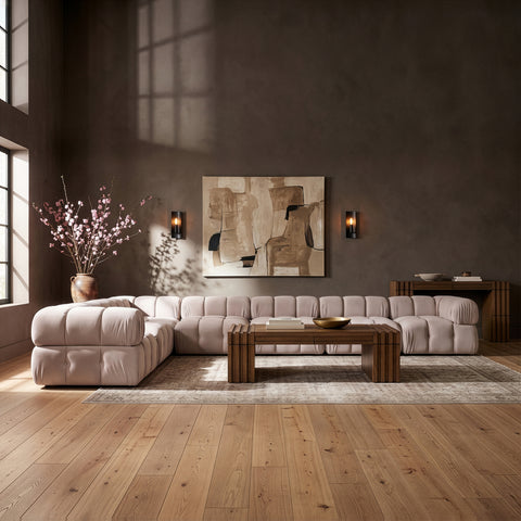 Camden Beige Velvet Performance Fabric Upholstered Sectional, 7-Piece (Style 4)
