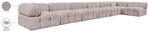 Camden Beige Velvet Performance Fabric Upholstered Sectional, 7-Piece (Style 5)