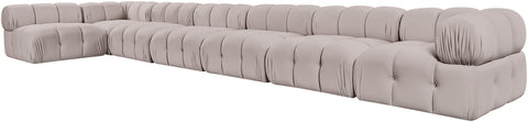 Camden Beige Velvet Performance Fabric Upholstered Sectional, 7-Piece (Style 5)