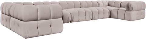 Camden Beige Velvet Performance Fabric Upholstered Sectional, 7-Piece (Style 6)
