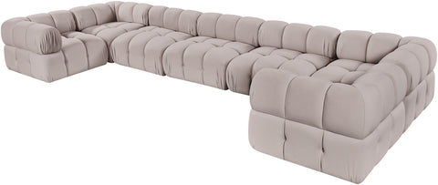 Camden Beige Velvet Performance Fabric Upholstered Sectional, 7-Piece (Style 6)