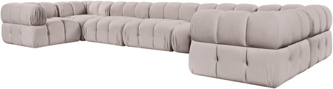 Camden Beige Velvet Performance Fabric Upholstered Sectional, 7-Piece (Style 6)