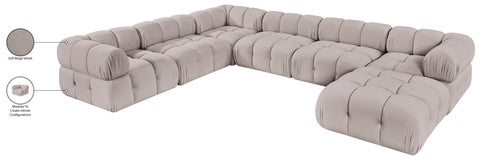 Camden Beige Velvet Performance Fabric Upholstered Sectional, 7-Piece (Style 7)