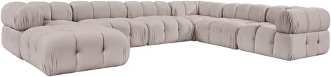 Camden Beige Velvet Performance Fabric Upholstered Sectional, 7-Piece (Style 7)