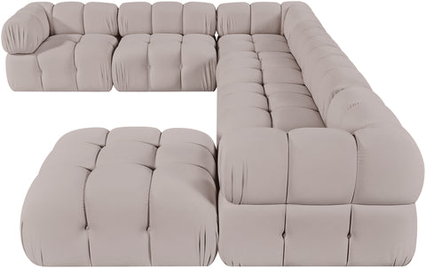 Camden Beige Velvet Performance Fabric Upholstered Sectional, 7-Piece (Style 7)