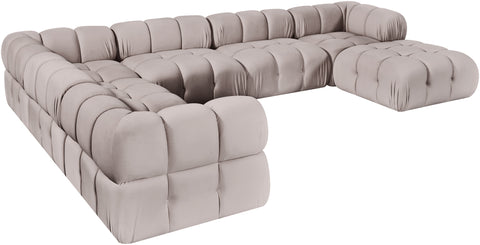Camden Beige Velvet Performance Fabric Upholstered Sectional, 7-Piece (Style 7)