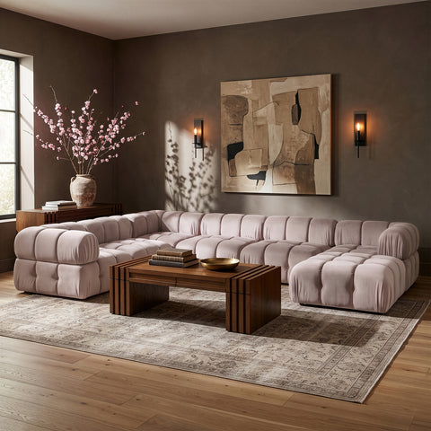 Camden Beige Velvet Performance Fabric Upholstered Sectional, 7-Piece (Style 7)