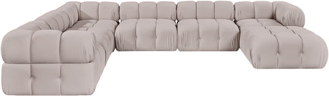 Camden Beige Velvet Performance Fabric Upholstered Sectional, 7-Piece (Style 7)