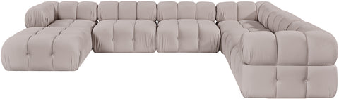 Camden Beige Velvet Performance Fabric Upholstered Sectional, 7-Piece (Style 7)