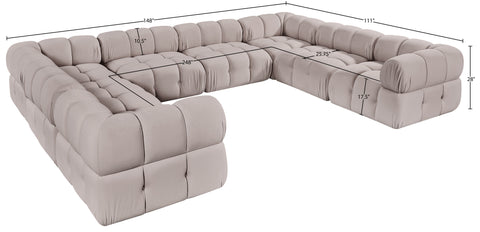 Camden Beige Velvet Performance Fabric Upholstered Sectional, 8-Piece