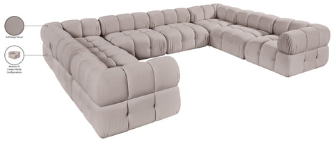 Camden Beige Velvet Performance Fabric Upholstered Sectional, 8-Piece