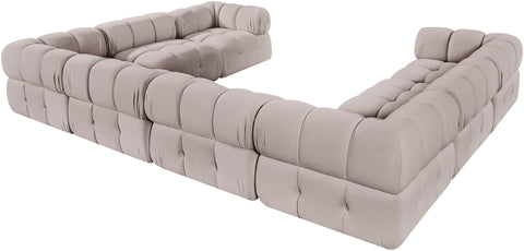 Camden Beige Velvet Performance Fabric Upholstered Sectional, 8-Piece