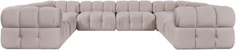 Camden Beige Velvet Performance Fabric Upholstered Sectional, 8-Piece