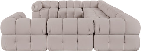 Camden Beige Velvet Performance Fabric Upholstered Sectional, 8-Piece