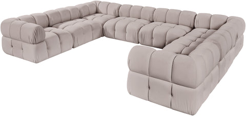 Camden Beige Velvet Performance Fabric Upholstered Sectional, 8-Piece