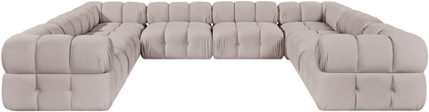 Camden Beige Velvet Performance Fabric Upholstered Sectional, 8-Piece
