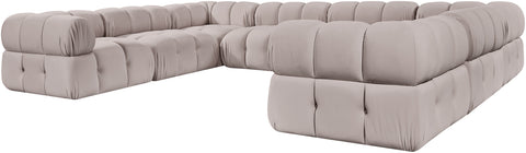 Camden Beige Velvet Performance Fabric Upholstered Sectional, 8-Piece