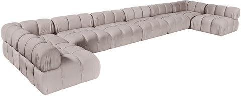 Camden Beige Velvet Performance Fabric Upholstered Sectional, 8-Piece (Style 3)
