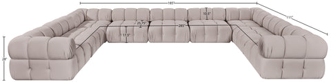 Camden Beige Velvet Performance Fabric Upholstered Sectional, 9-Piece