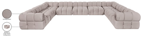 Camden Beige Velvet Performance Fabric Upholstered Sectional, 9-Piece