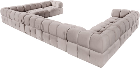 Camden Beige Velvet Performance Fabric Upholstered Sectional, 9-Piece