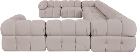 Camden Beige Velvet Performance Fabric Upholstered Sectional, 9-Piece