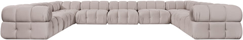 Camden Beige Velvet Performance Fabric Upholstered Sectional, 9-Piece