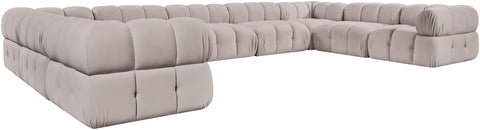 Camden Beige Velvet Performance Fabric Upholstered Sectional, 9-Piece
