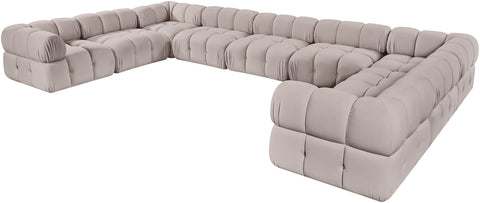Camden Beige Velvet Performance Fabric Upholstered Sectional, 9-Piece