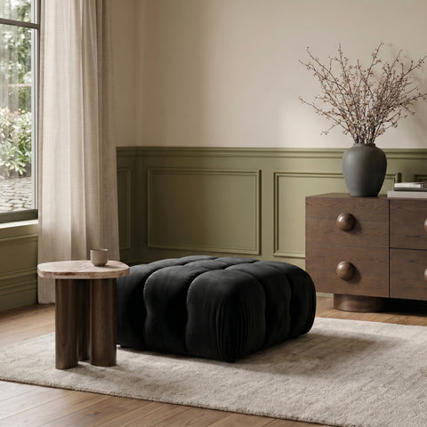 Camden Black Velvet Performance Fabric Upholstered Ottoman, 1 Piece