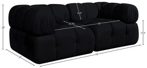 Camden Black Velvet Performance Fabric Upholstered Sofa, 2-Piece