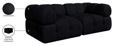 Camden Black Velvet Performance Fabric Upholstered Sofa, 2-Piece