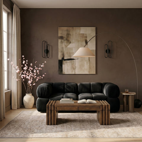 Camden Black Velvet Performance Fabric Upholstered Sofa, 2-Piece
