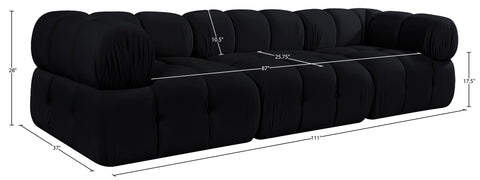 Camden Black Velvet Performance Fabric Upholstered Sofa, 3-Piece