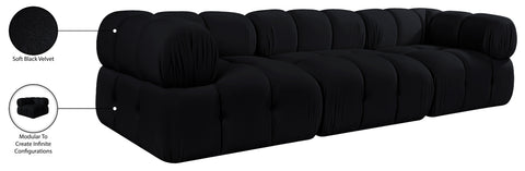 Camden Black Velvet Performance Fabric Upholstered Sofa, 3-Piece
