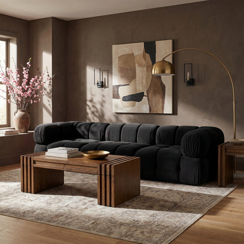 Camden Black Velvet Performance Fabric Upholstered Sofa, 3-Piece