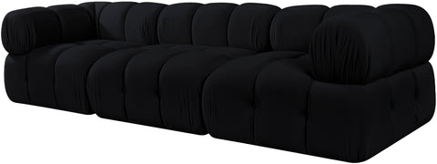 Camden Black Velvet Performance Fabric Upholstered Sofa, 3-Piece