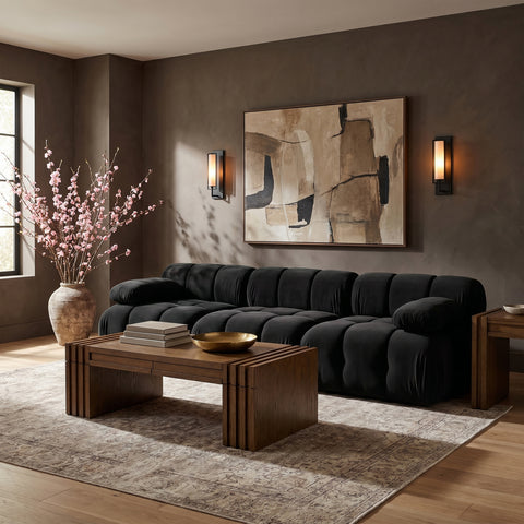 Camden Black Velvet Performance Fabric Upholstered Sofa, 3-Piece (Style 2)