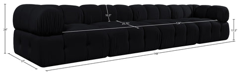 Camden Black Velvet Performance Fabric Upholstered Sofa, 4-Piece