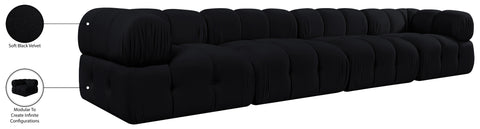 Camden Black Velvet Performance Fabric Upholstered Sofa, 4-Piece