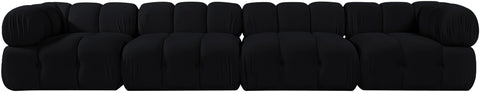 Camden Black Velvet Performance Fabric Upholstered Sofa, 4-Piece
