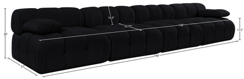 Camden Black Velvet Performance Fabric Upholstered Sofa, 4-Piece (Style 2)