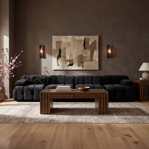 Camden Black Velvet Performance Fabric Upholstered Sofa, 4-Piece (Style 2)
