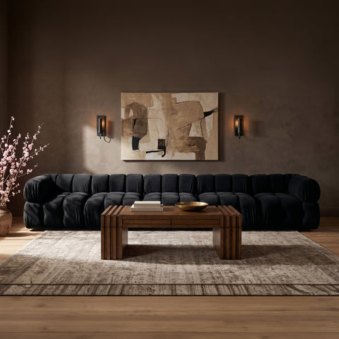 Camden Black Velvet Performance Fabric Upholstered Sofa, 5-Piece